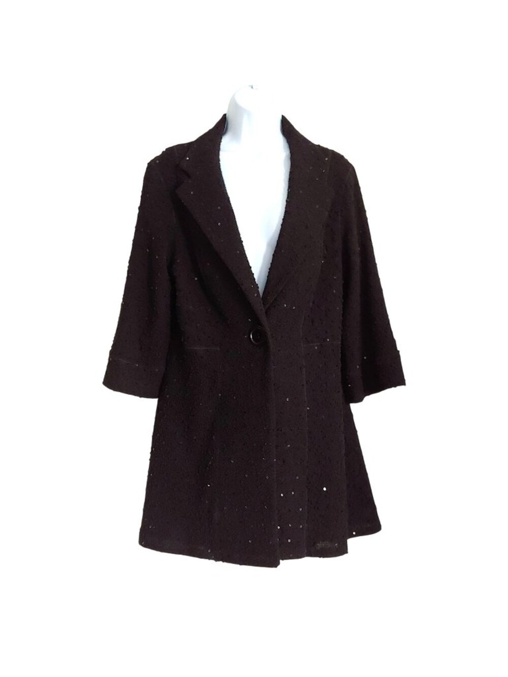 Eva Varro Black Sequin Textured Knit Upscale Dressy Lightweight Coat Tailored L